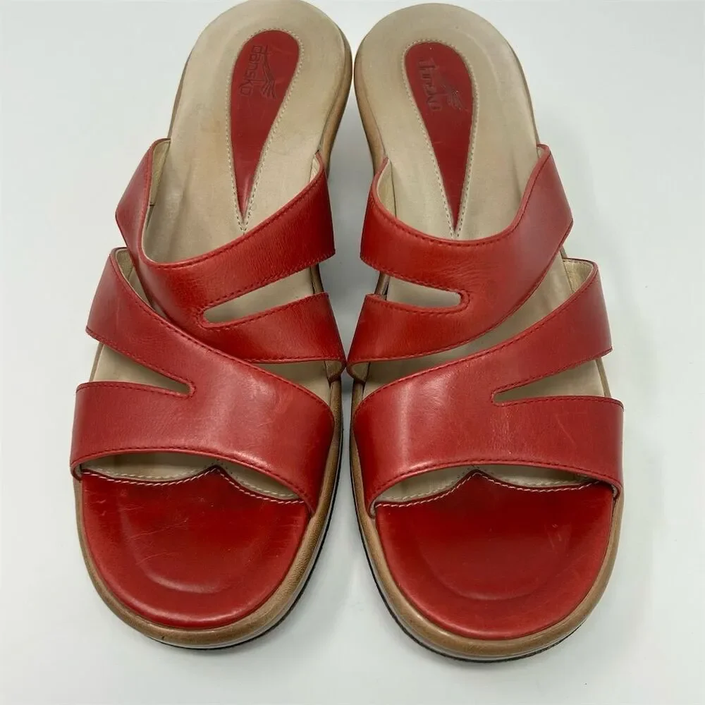 Dansko Red Strappy Leather Wedge Sandals Size 40 (US 9.5-10) Open Toe Casual - Picture 5 of 11